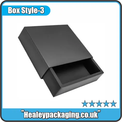 Black sliding drawer gift box with pull-out inner tray, designed for luxury product presentation.
