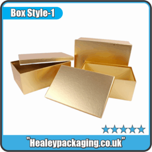 Set of gold rigid lid-and-base boxes with premium metallic texture for gifts or retail packaging.