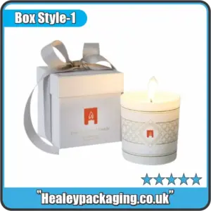 Premium white 50cl candle gift box with ribbon and scented candle