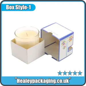 Sliding drawer-style candle box with protective insert holding a glass candle.