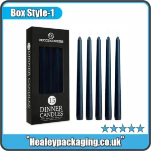 Luxury dinner candle box packaging with window panel, designed for premium taper candles.
