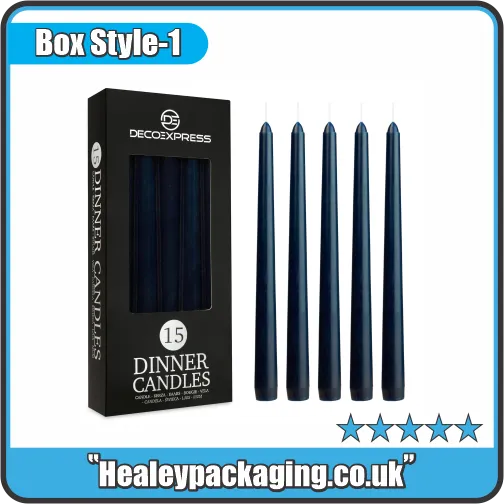 Luxury dinner candle box packaging with window panel, designed for premium taper candles.