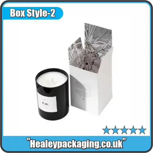 Printed 50cl candle box with floral interior design and black glass candle