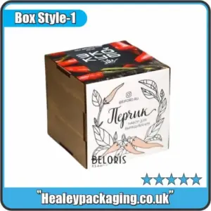 Custom printed cube soap box with branded design, suitable for gift sets and retail soap packaging.