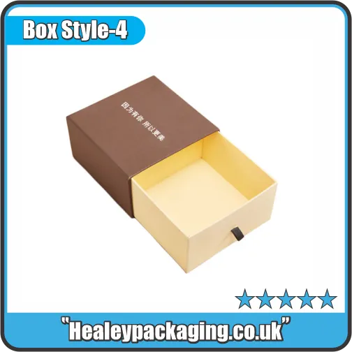 Rigid drawer-style gift box with sliding inner tray and contrasting lid, suitable for premium product packaging