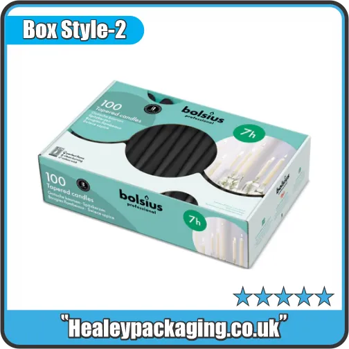 Taper candle box packaging designed for multiple candles, featuring flat retail-style box construction.