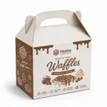 Printed gable box with carry handle for fresh waffles