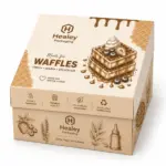 Two-piece paperboard box for premium fresh waffle packaging