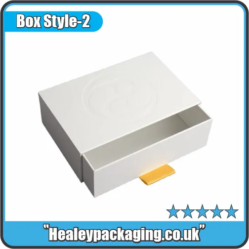 White slide drawer gift box with ribbon pull tab for premium product packaging