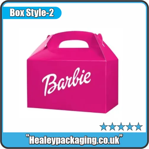 Pink Barbie gift box with built-in carry handle, designed for children’s toys, party favours