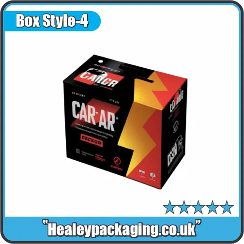 Custom printed car battery accessory packaging box with bold branding and secure carton construction