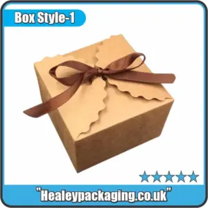 Kraft gift box with scalloped lid and ribbon, suitable for handmade gifts and premium presentation.