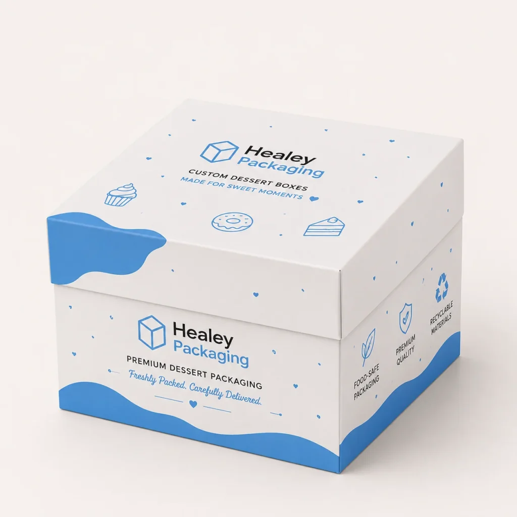 Custom dessert lid and base box with printed branding