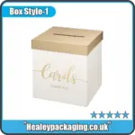 Custom card collection box with slot lid, ideal for greeting cards, donations, or event packaging.