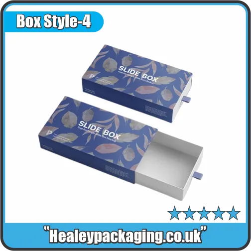 Custom printed slide box packaging with inner tray partially pulled out