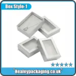 Silver jewellery gift boxes with window lid, designed for necklaces and premium jewellery presentation.