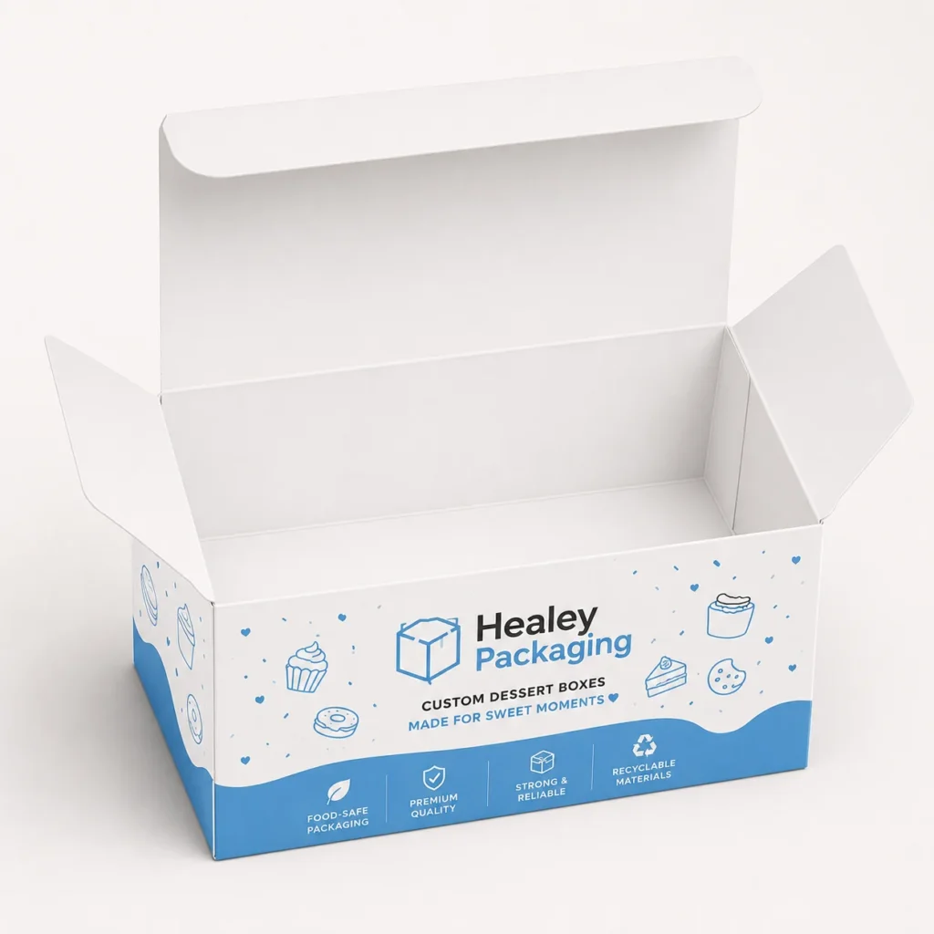 Open custom dessert folding box for cakes and treats