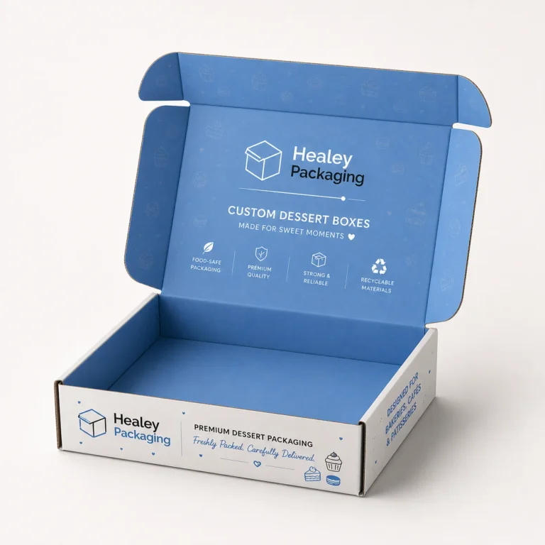Open custom dessert mailer box with printed branding