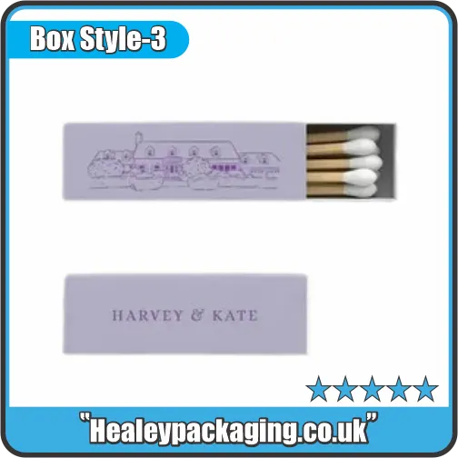 Personalised slide-out match box with custom branding shown open and closed.
