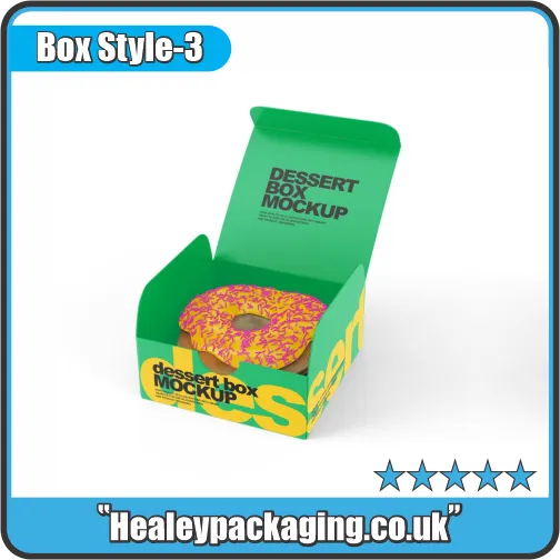 Custom printed dessert box mock-up featuring a donut inside, ideal for bakery and sweet packaging.