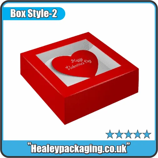 Red Valentine’s gift box with transparent heart window, perfect for chocolates and keepsakes.