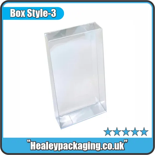 Transparent rectangular plastic display box for retail or gift packaging