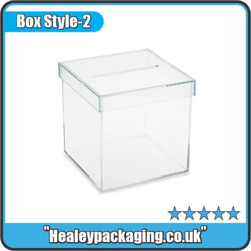 Clear box with slot lid suitable for ballot, raffle or donation use