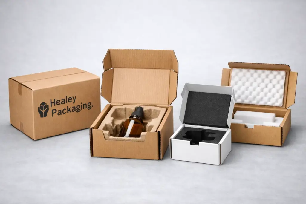 Corrugated packaging with protective inserts for secure product shipping