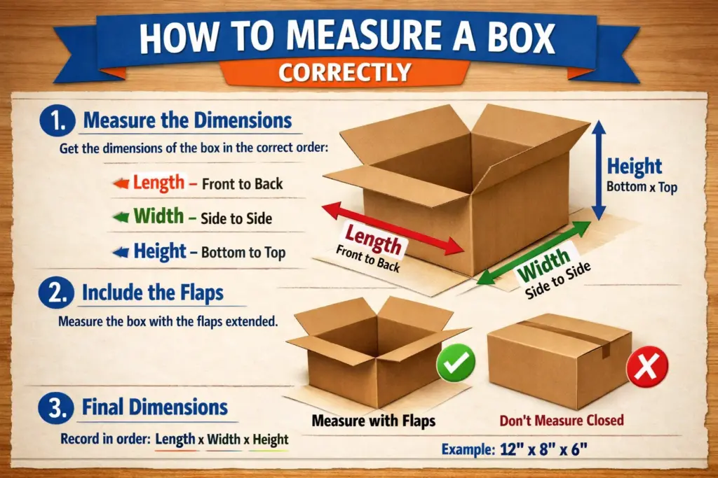 How to measure box dimensions correctly using length, width and height