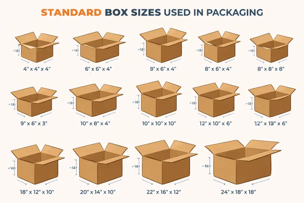Common standard box sizes used for packaging and shipping products