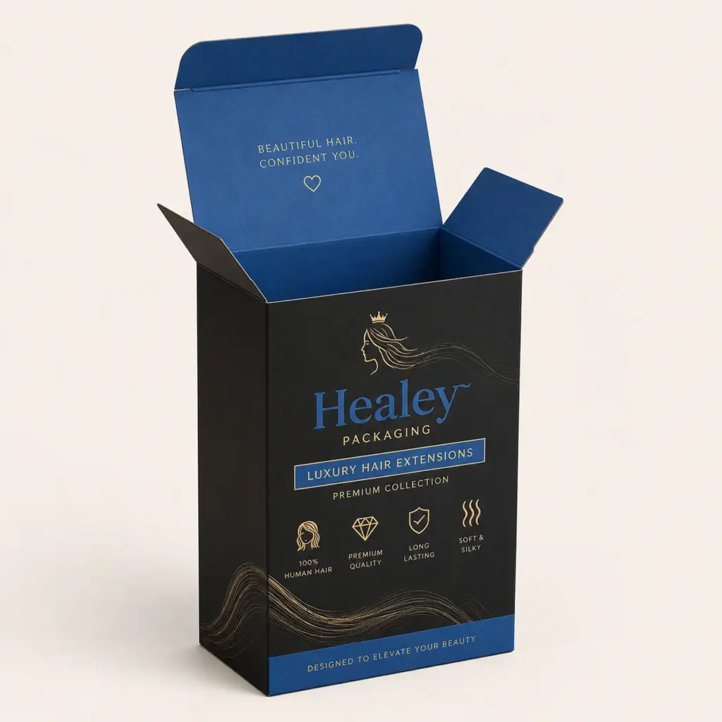 Custom hair extension packaging box with tuck top closure