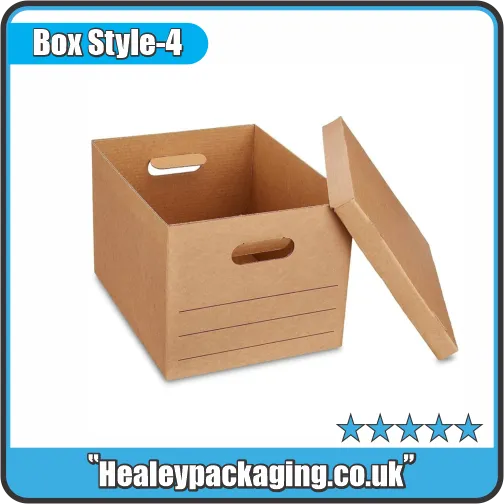 Kraft tote storage box with removable lid and side handles