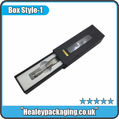 Black sliding drawer box with clear window and foam insert for a vape pen
