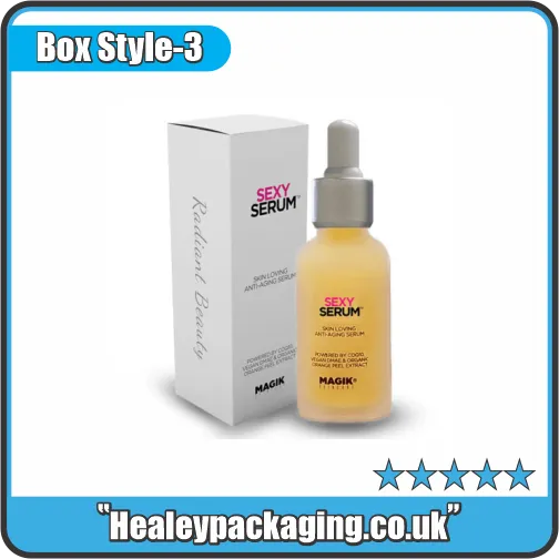 Minimal white serum packaging box with glass dropper bottle for skincare product