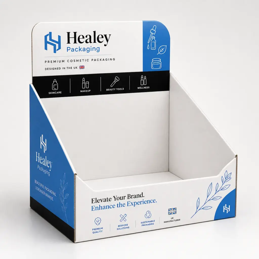 Printed cosmetic display holder for retail shelves