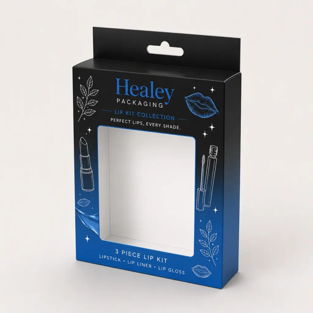 Window hanging box for retail lip kit packaging