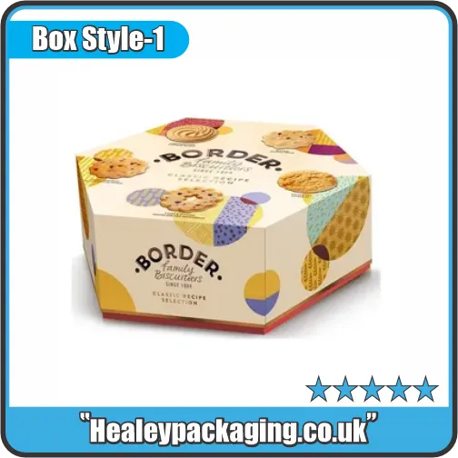 Printed biscuit packaging box with colourful bakery branding
