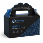 Printed cardboard sushi box with integrated carry handle