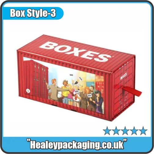 Custom board game drawer box with pull-out tray and printed gaming artwork
