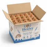Open corrugated cinnamon roll shipping box with dividers