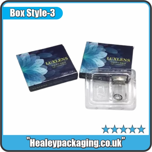 Custom contact lens blister pack box with protective tray and branded outer carton