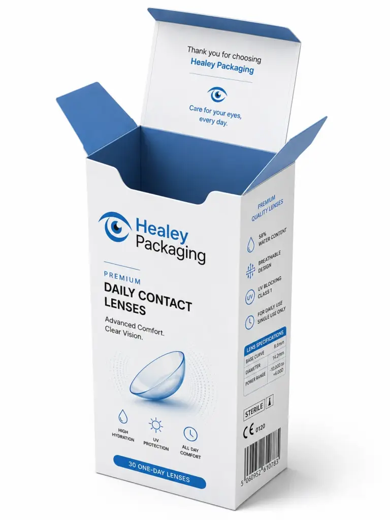 Contact lens packaging box with premium printed design