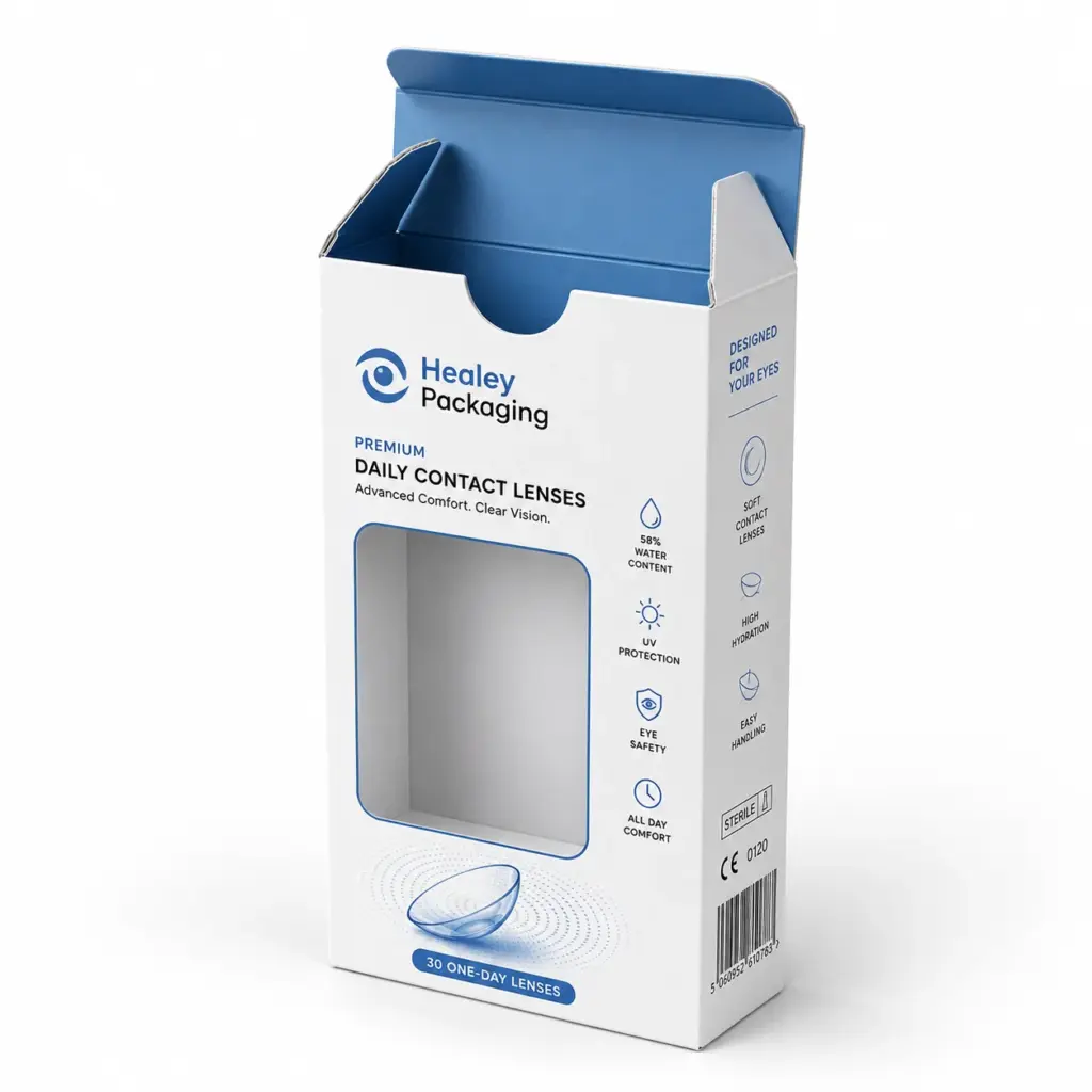 Window box for daily contact lenses with custom print