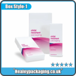 Child resistant shoulder neck rigid packaging box with secure closure