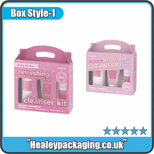 Custom cleanser kit carry box with built-in handle and product display window