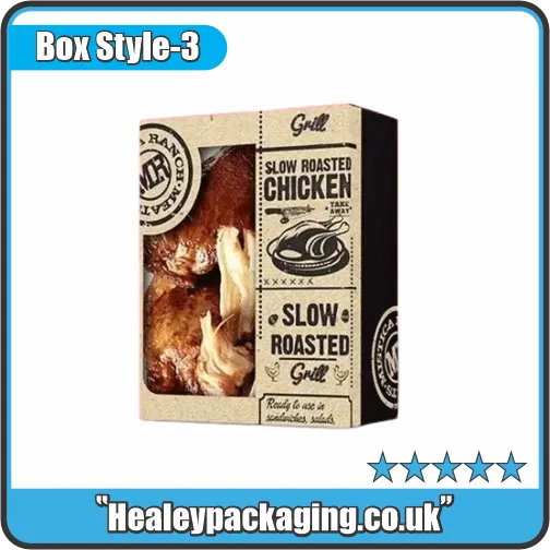 Frozen food window carton box with product display panel for roasted chicken