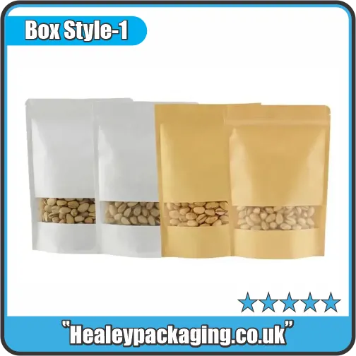 Custom stand up pouches with clear window for nuts, seeds and dry food packaging