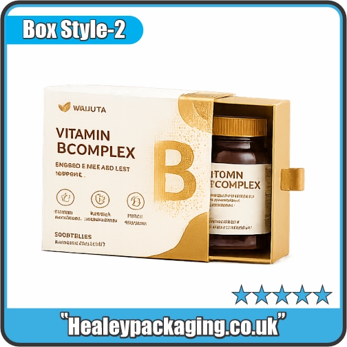 Premium drawer style vitamin packaging box with sliding tray