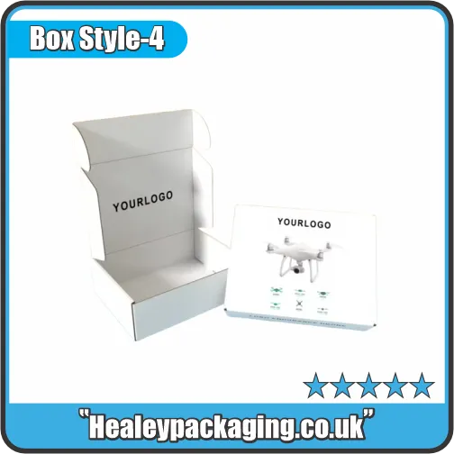 Custom drone mailer box with tuck front closure for shipping