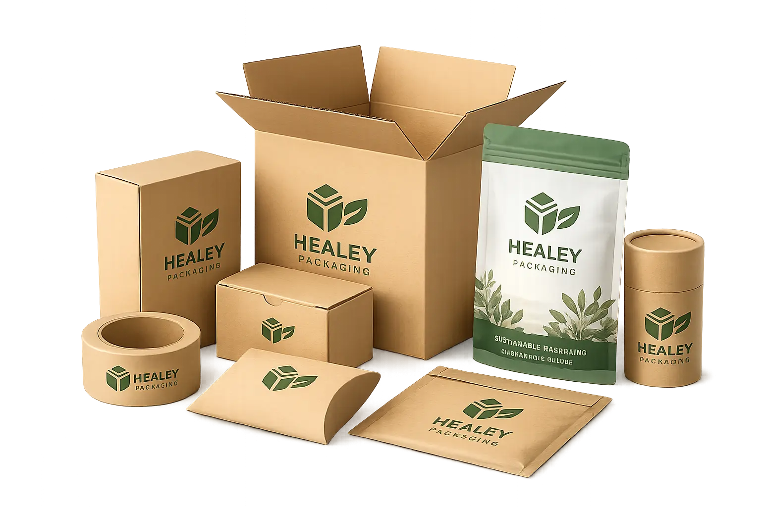 Sleek luxury packaging arrangement showcasing Healey Packaging products